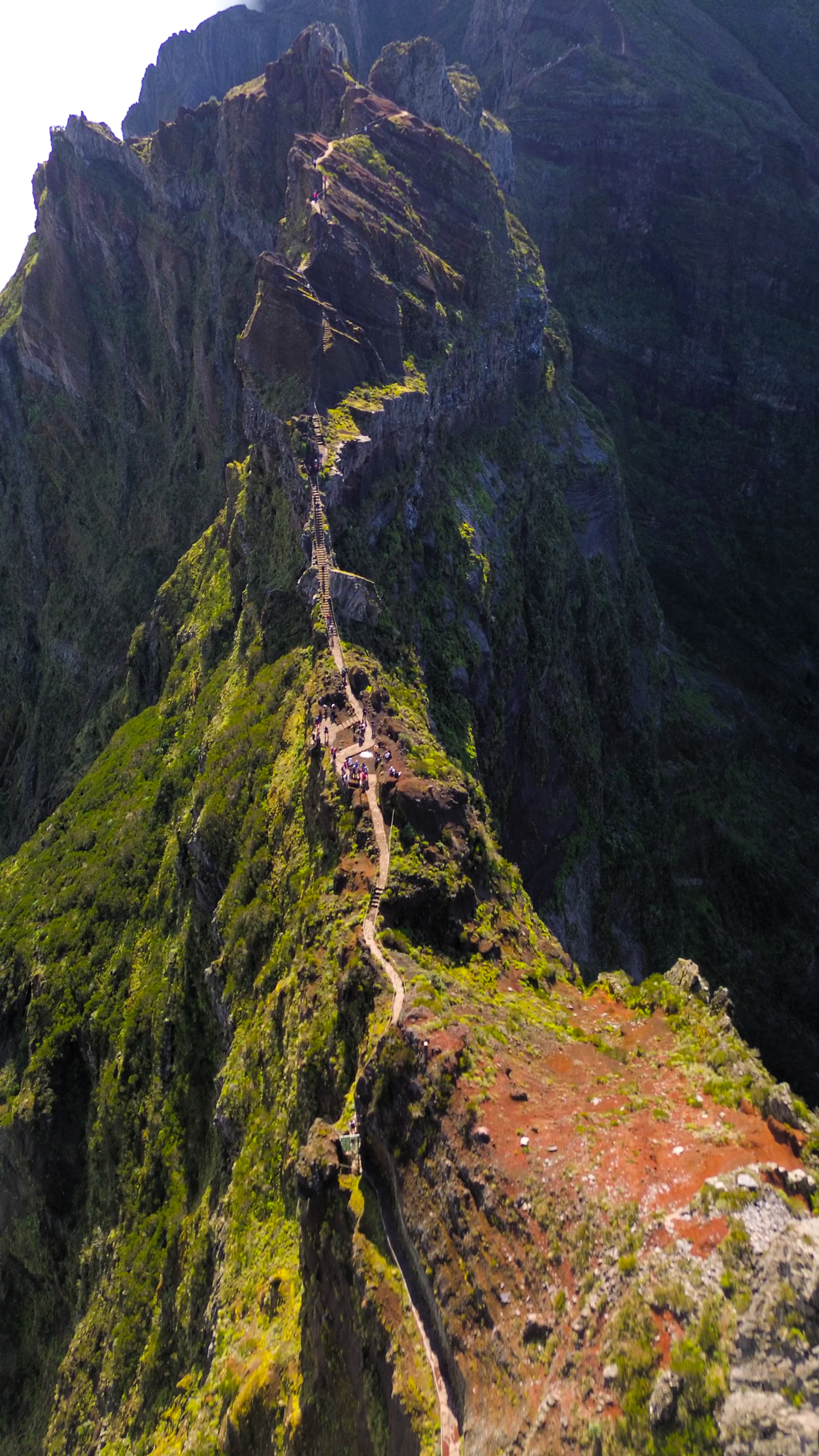 Vertical shot of the famous Stairway to Heaven hiking trail at Pico do Arieiro, Madeira.