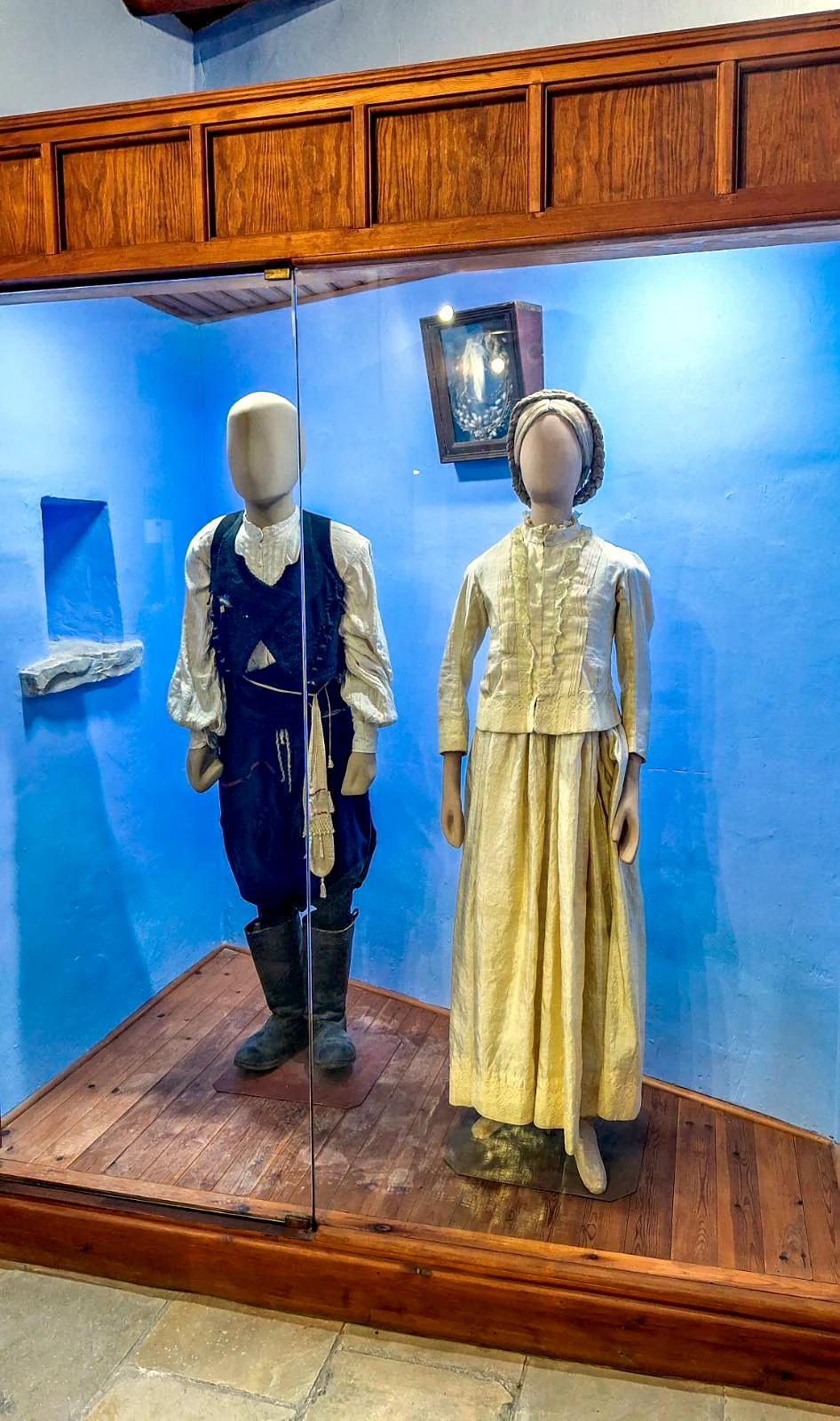Traditional Cypriot costumes displayed at the Lefkara Museum of Traditional Embroidery and Silversmith Work.