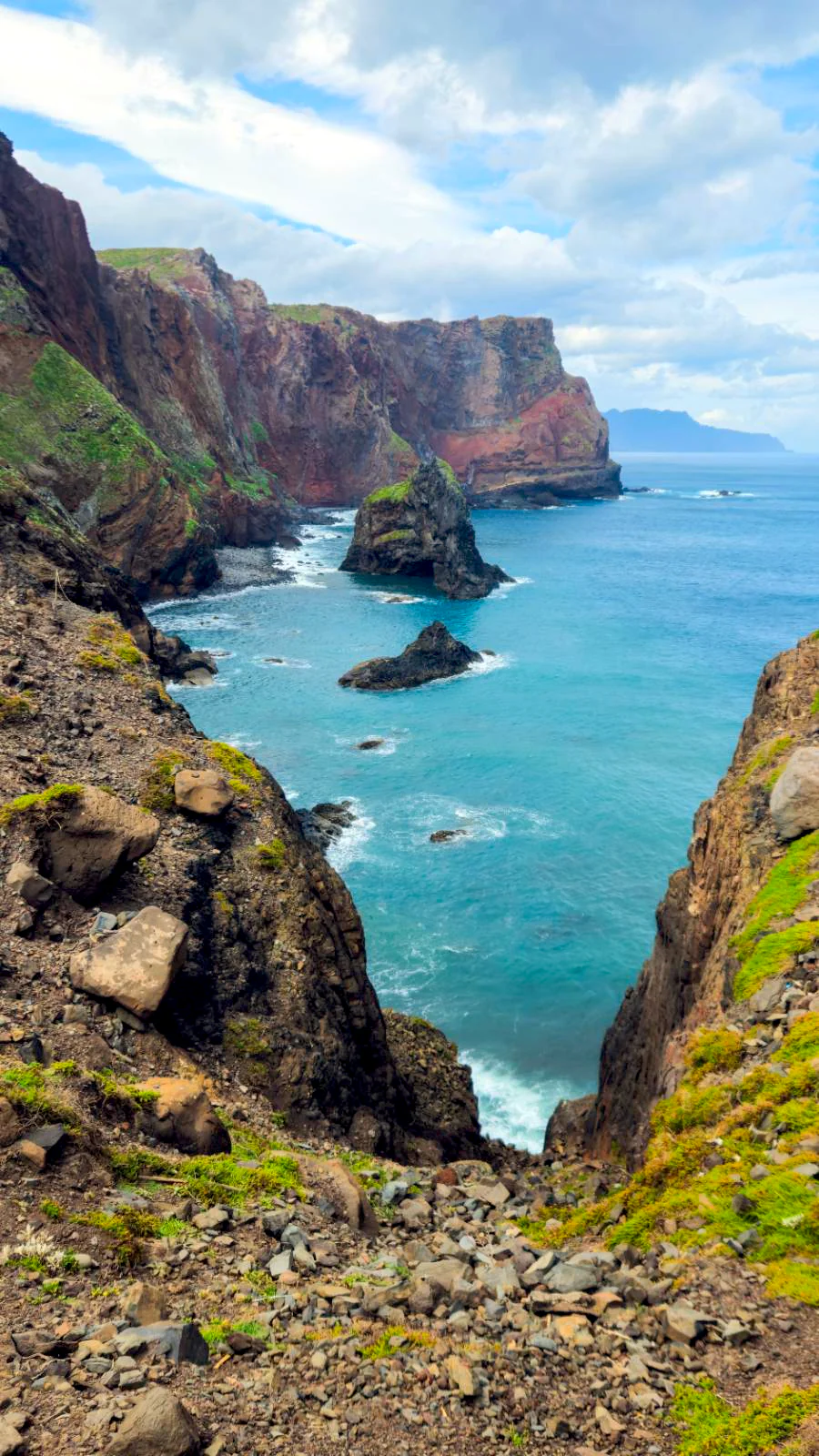 Rugged volcanic landscape and cliffs at the eastern tip of Madeira, Ponta de São Lourenço.