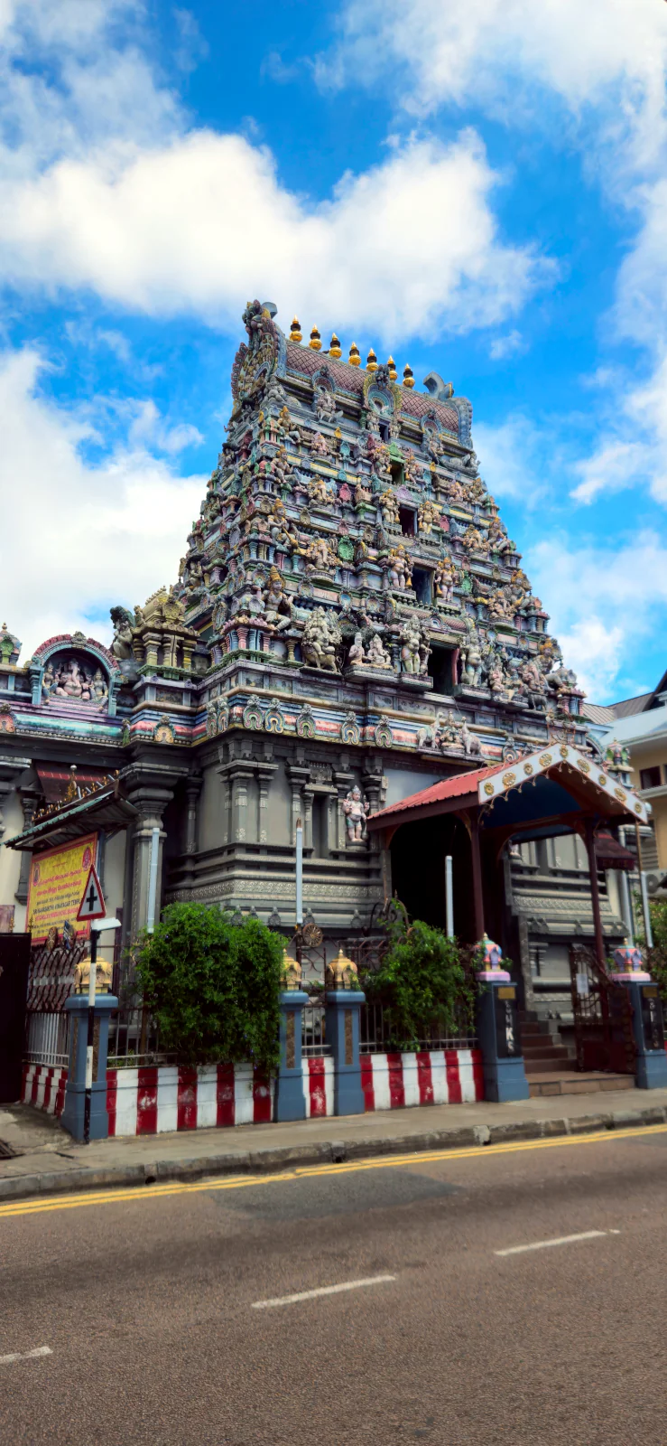 Colorful tower of the Hindu Temple in Victoria, one of the best things to see in Mahe.